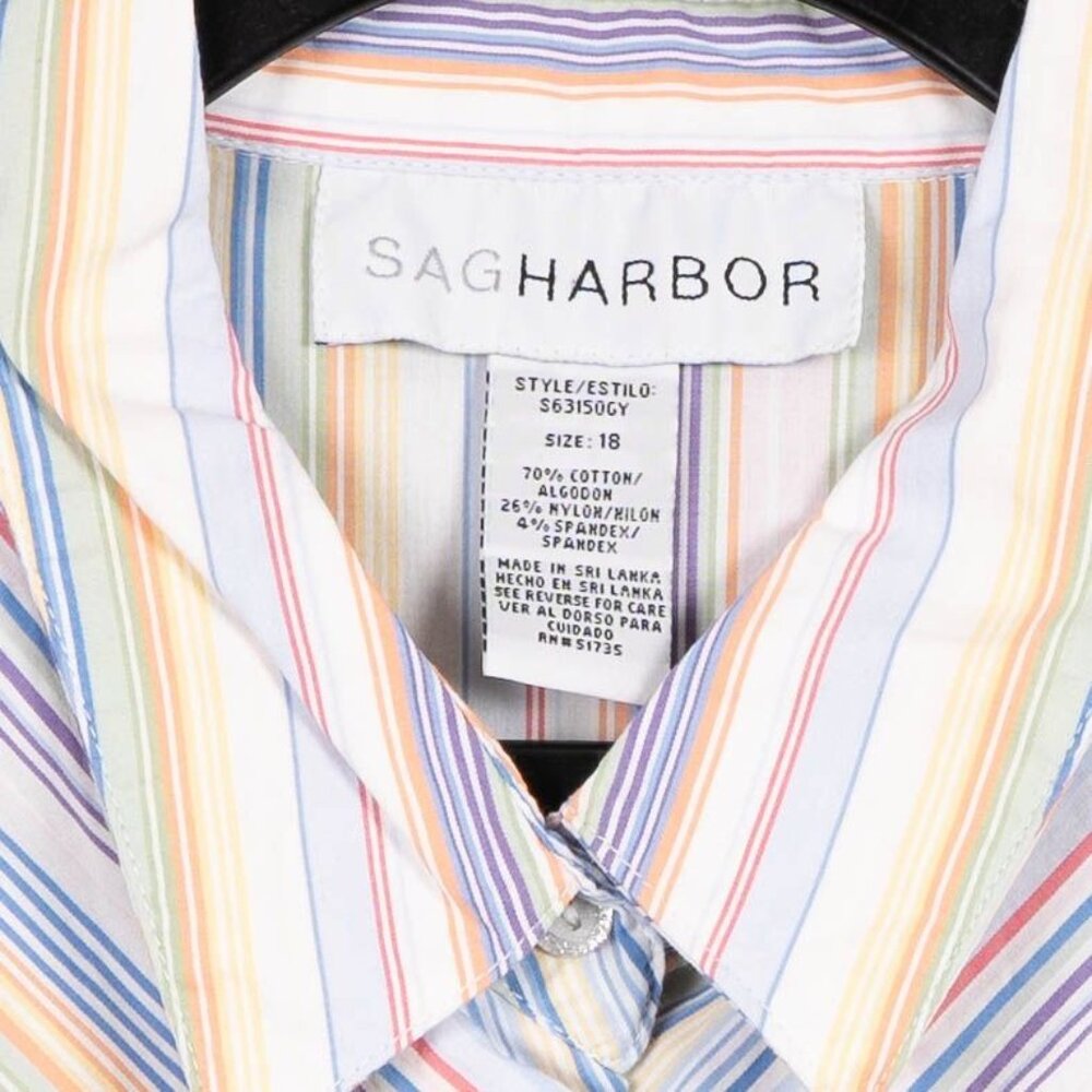 Sag Harbor Chevron Striped Button Up Shirt 18 Women White MultiColor Long Sleeve - Picture 4 of 5
